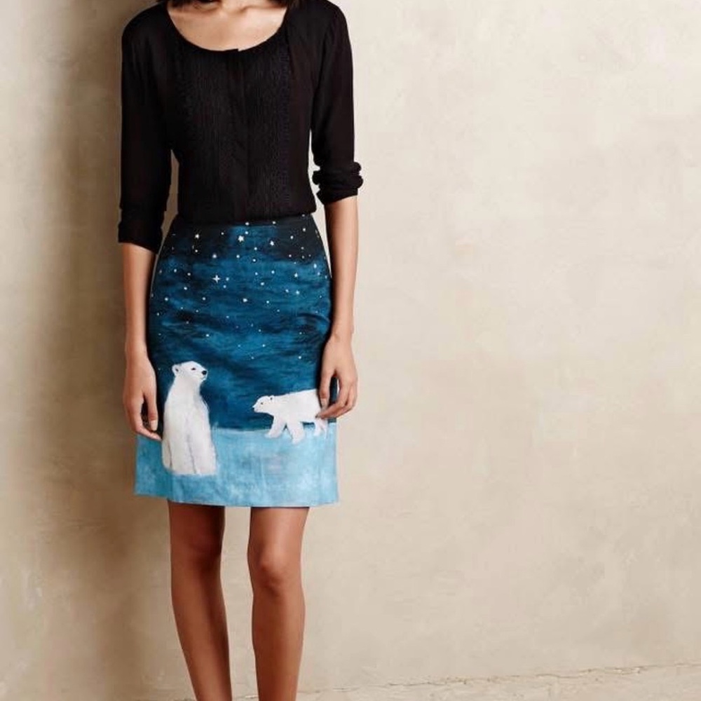 Anthropologie Blue Polar Bear Pencil Skirt